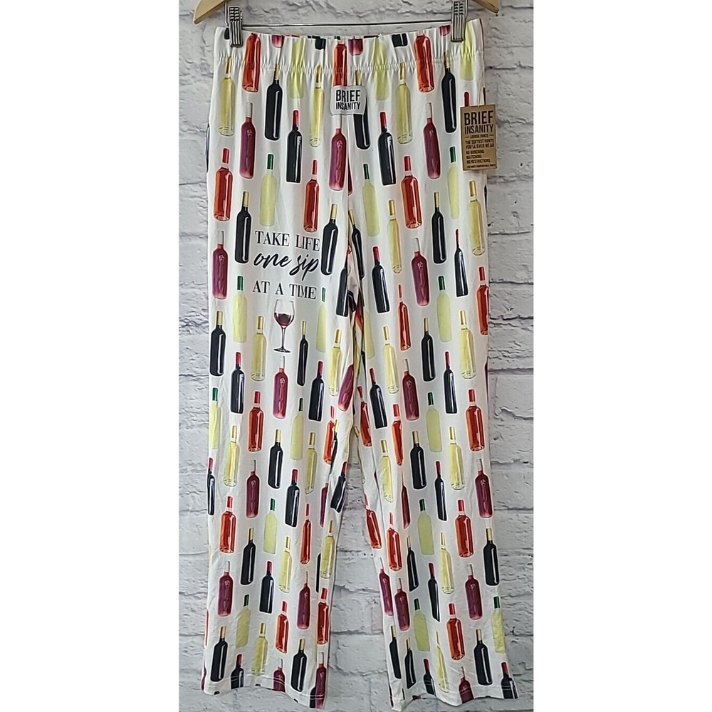 Brief Insanity Take Life One Sip at a Time Wine Lounge Pajama Pants Womens Large